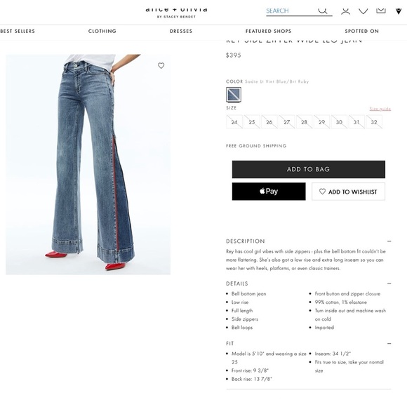 Alice + Olivia Rey Side Zipper Blue Red Wide Leg Jeans - Picture 3 of 13